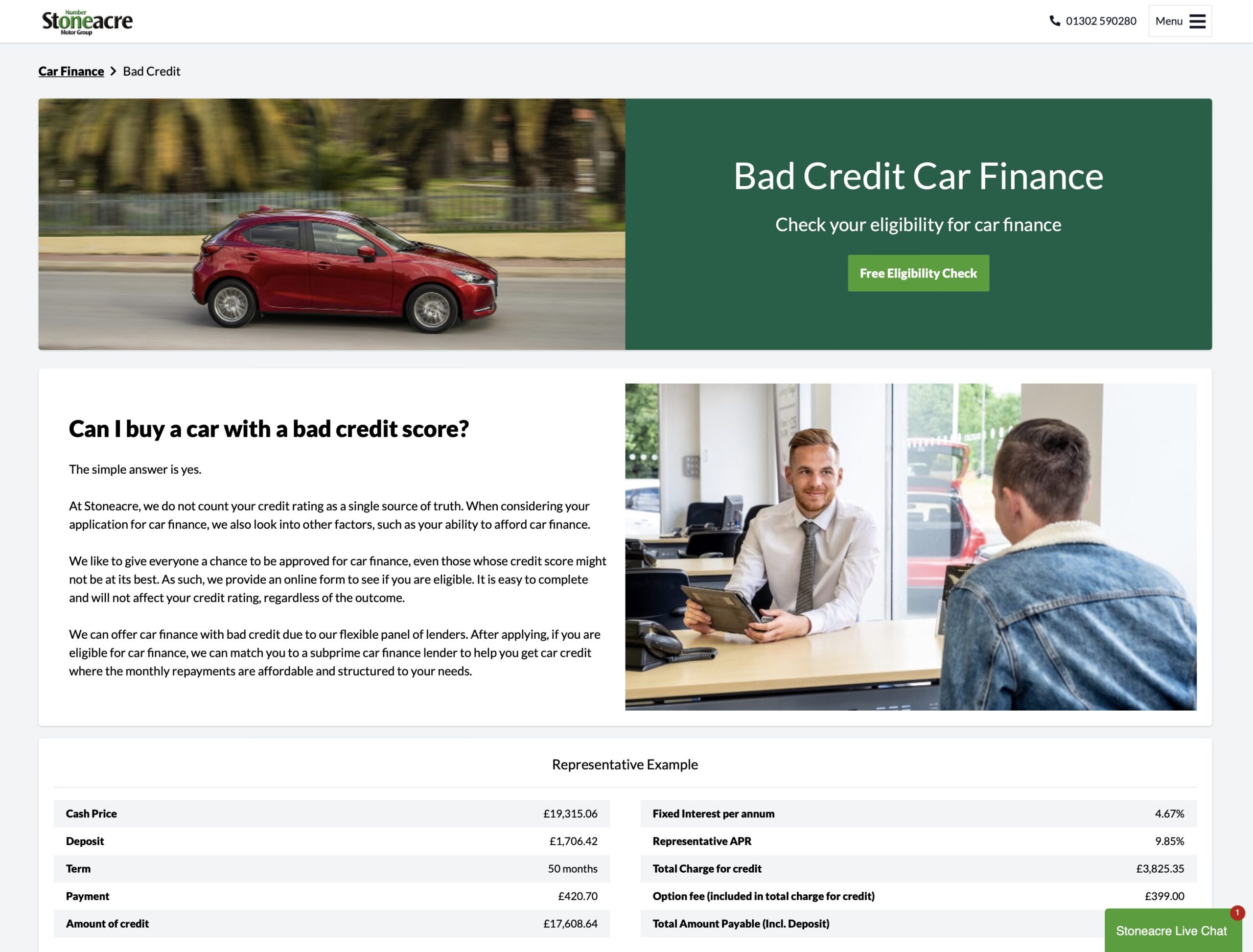 Stoneacre Motor Group Bad Credit Car Finance Page
