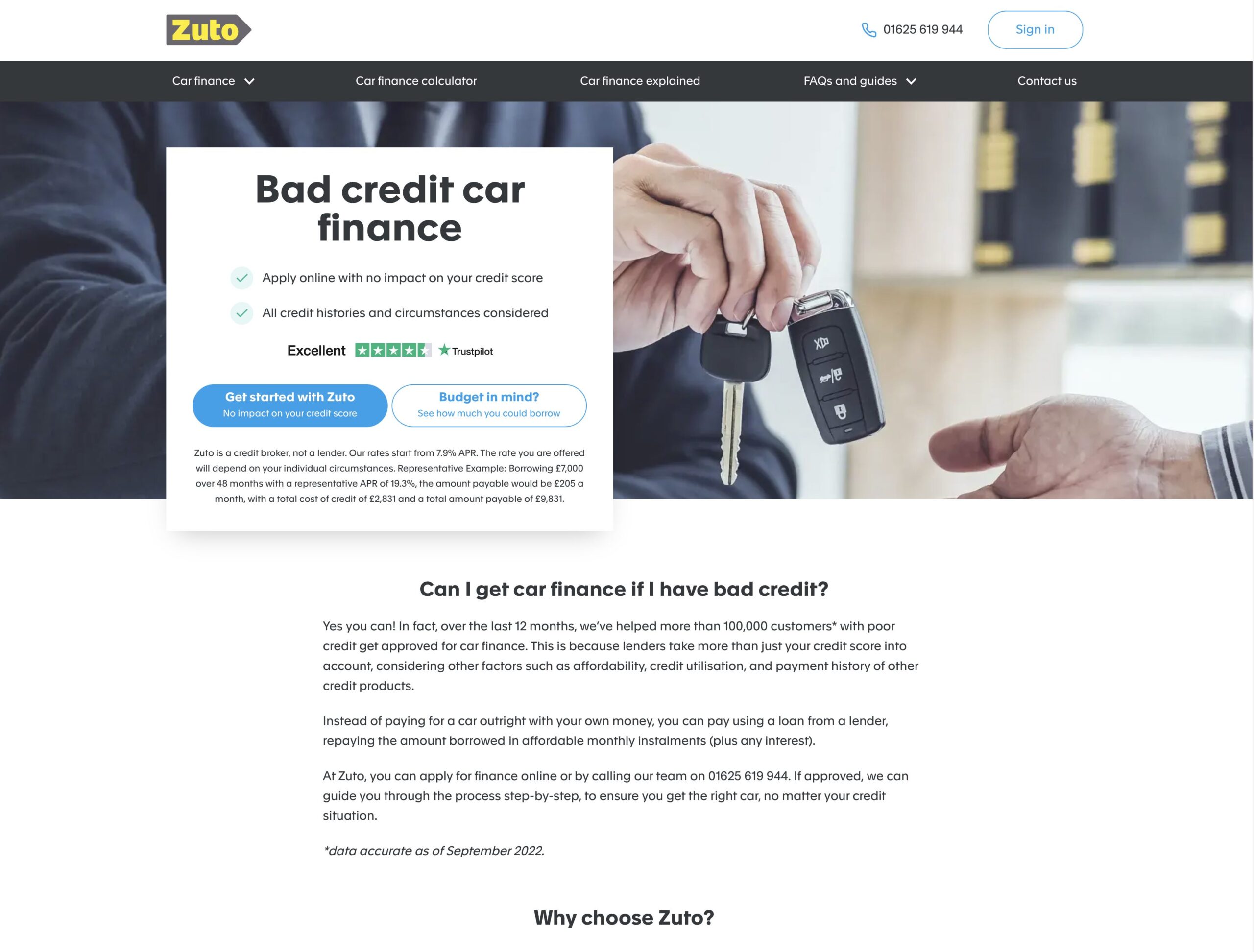 zuto-bad credit car finance page